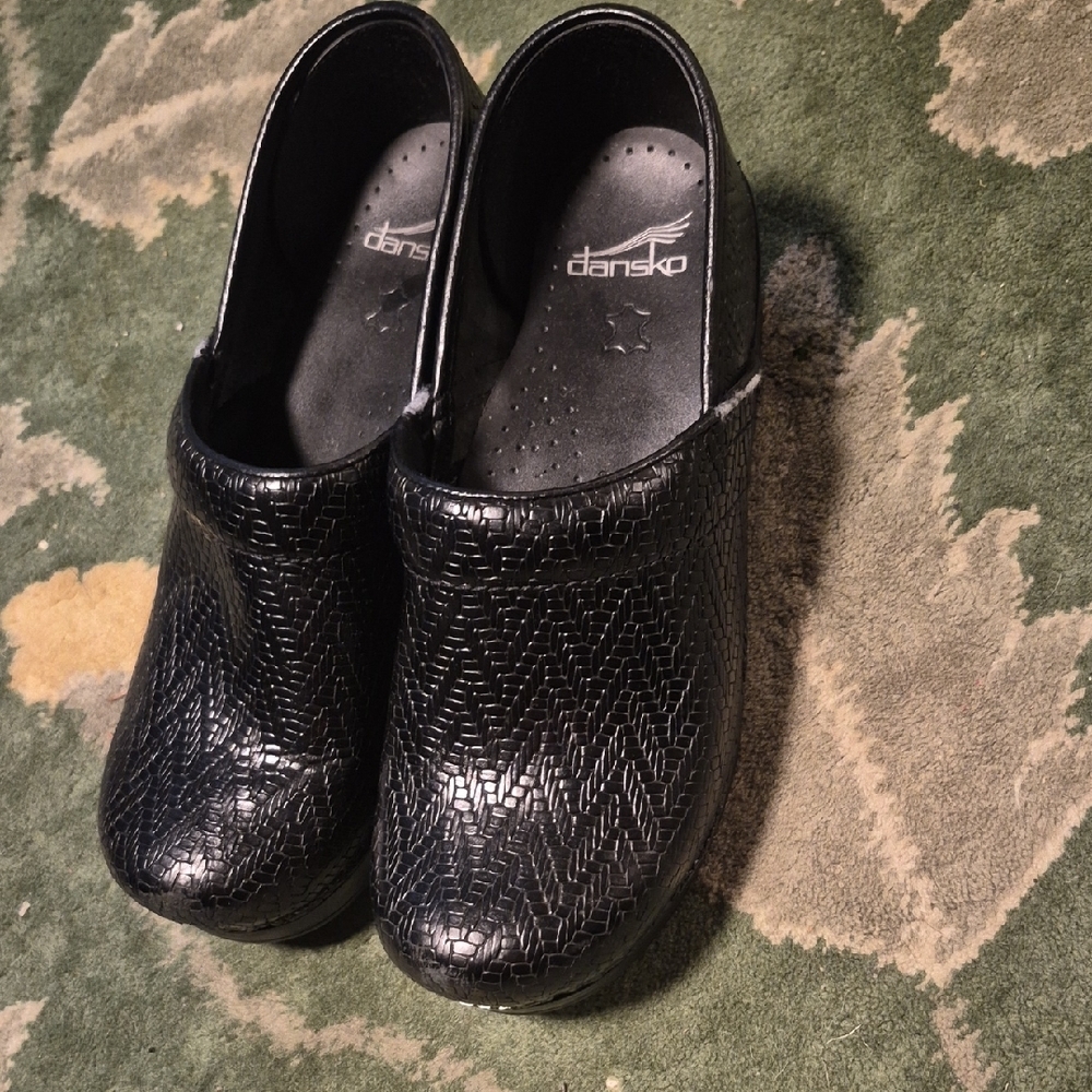 Dansko Black Textured Leather Clogs